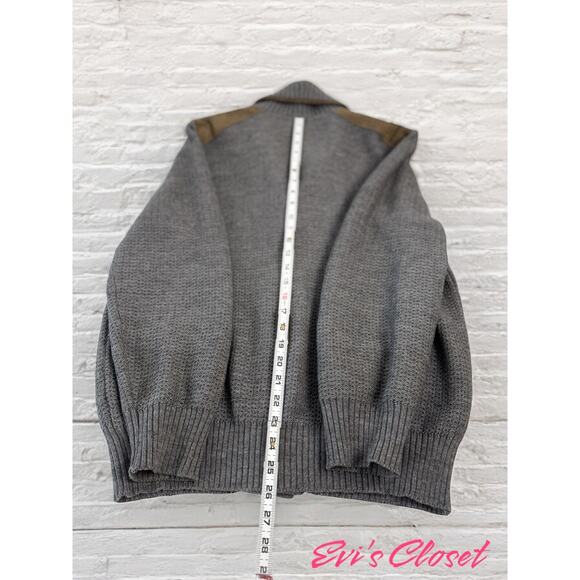 Dornbusch Virgin Wool Cardigan Leather Shoulder Elbow Patches Shawl Collar US 40 - Picture 12 of 15